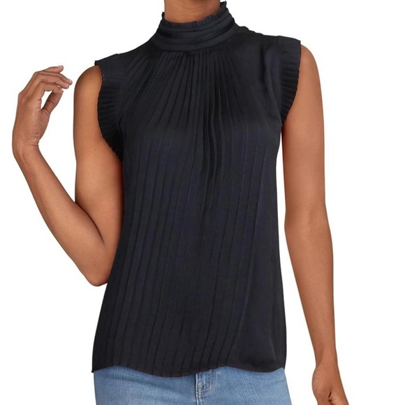 INC International Concepts Tops - PLEATED MOCK NECK TANK TOP